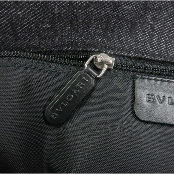 💎✨Authentic✨💎BVLGARI Logo Mania Canvas Leather Tote Bag Hand Bag Black - Picture 14 of 15